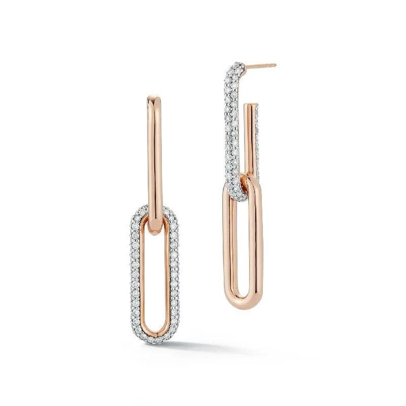 Best hoop earrings with oval shapes for a unique and elongated design-SAXON 18K AND DIAMOND MIX MATCHED 2 DROP ELONGATED LINK EARRING