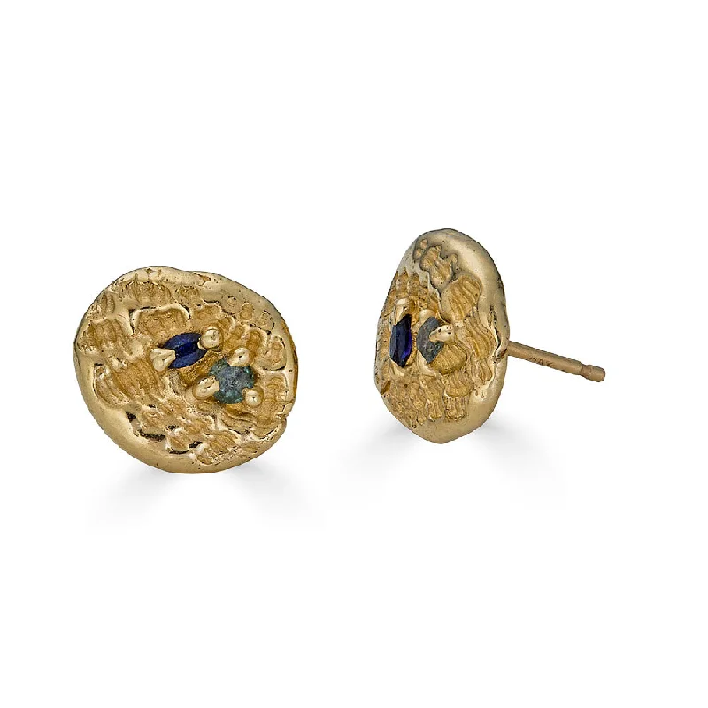 Best hoop earrings with blackened metal for an edgy and bold appearance-Sea Impression Studs, 14k