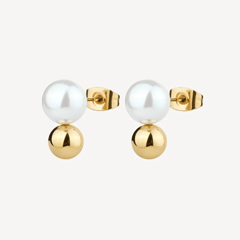 Best hoop earrings with marbled designs for a trendy and artistic effect-Sea-Shell Pearl and Bead Earrings in Gold Plated Stainless Steel