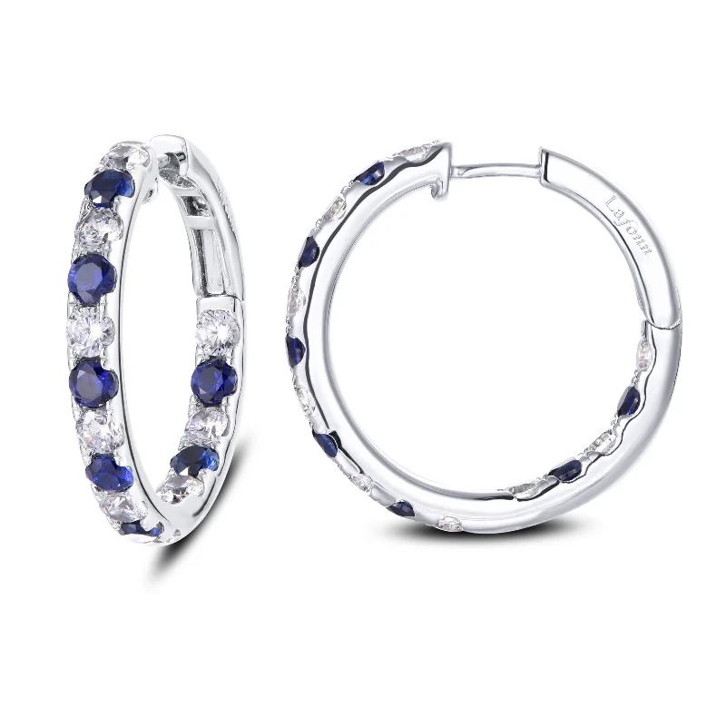 Best hoop earrings with gold for a luxurious and timeless look-Simulated Diamond and Sapphire Hoop Earrings in Sterling Silver