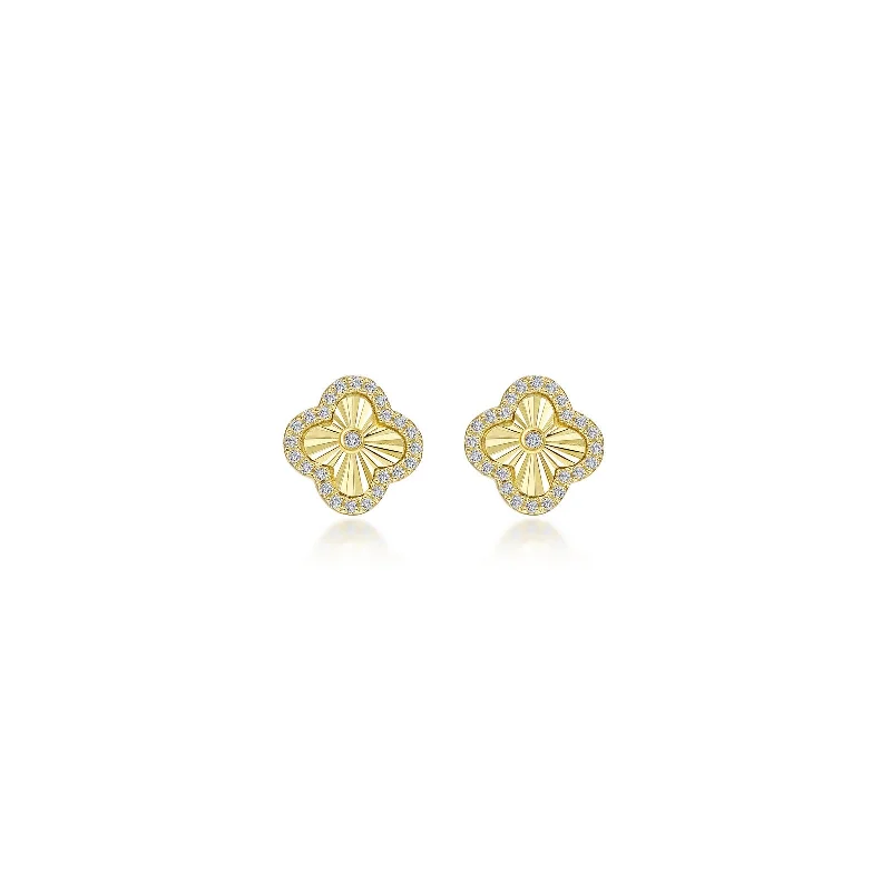 Best hoop earrings with sparkling cubic zirconia for a brilliant, budget-friendly effect-Simulated Diamond Clover Earrings in Gold Plated Sterling Silver