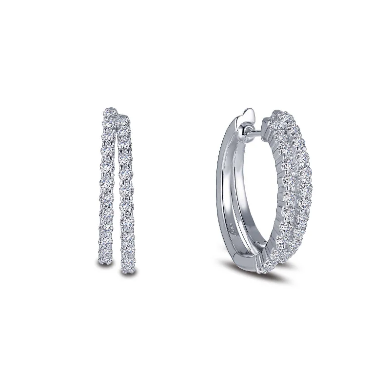 Hoop earrings with cut-out designs for a creative and lightweight effect-Simulated Diamond Double Hoop Earrings in Sterling Silver