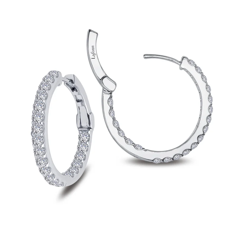 Hoop earrings with polished silver finish for a shiny, modern appeal-Simulated Diamond Hoop Earrings in Sterling Silver