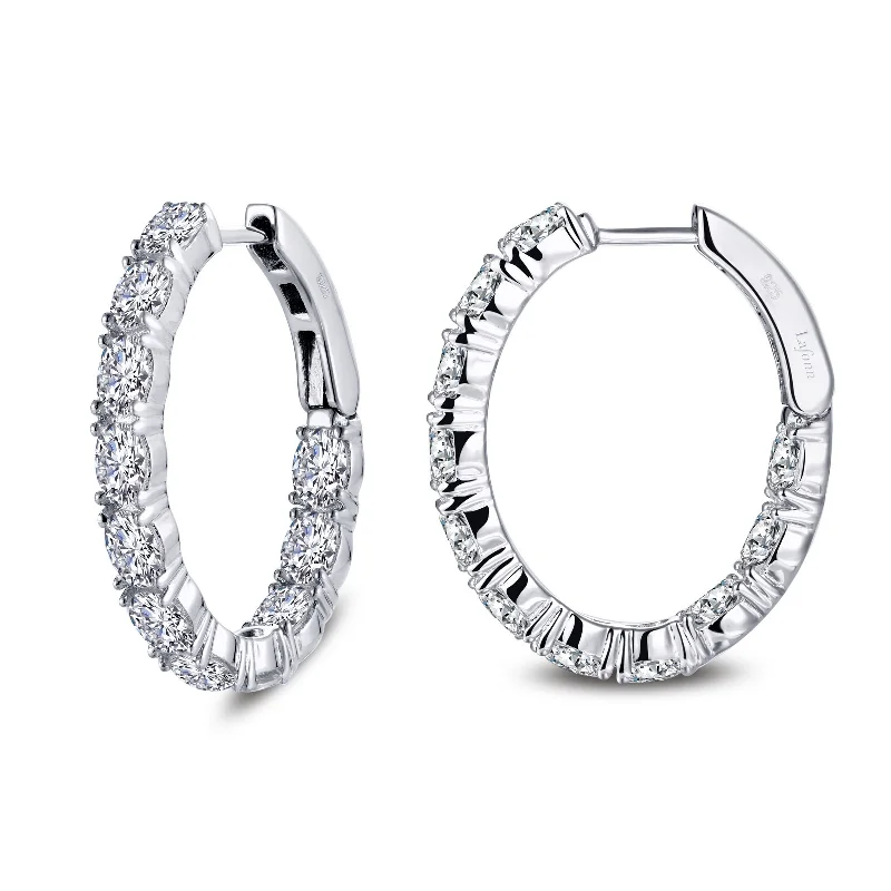 Stylish hoop earrings with diamond accents for an elegant and sparkling effect-Simulated Diamond Hoop Earrings in Sterling Silver