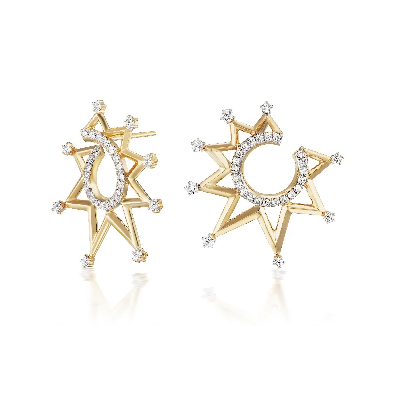 Hoop earrings with textured gold for a refined and sophisticated aesthetic-Starburst Crescent Earrings