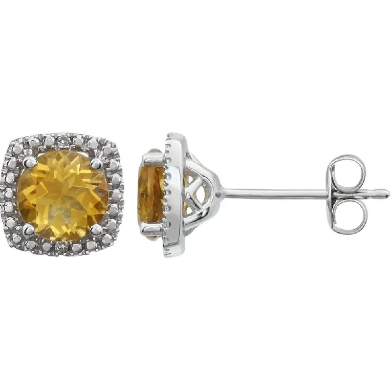 Hoop earrings with luxe velvet finishes for a rich and luxurious touch-Sterling Silver Citrine & .015 CTW Diamond Stud Earring for Women