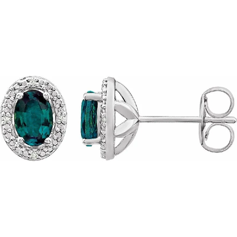 Hoop earrings with leather accents for a sleek and bold combination-Sterling Silver Created Alexandrite & .025 CTW Diamond Stud Earring for Women