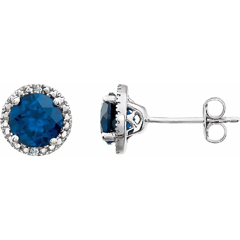 Hoop earrings with polished metal for a shiny and high-quality finish-Sterling Silver Created Blue Sapphire & .01 CTW Diamond Stud Earring for Women