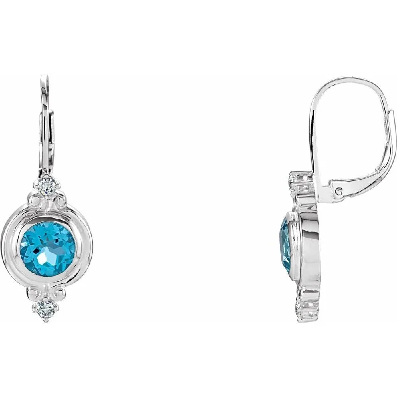 Best hoop earrings with matching bracelets for a coordinated jewelry set-Sterling Silver Swiss Blue Topaz & Cubic Zirconia Leverback Dangle Earring for Women