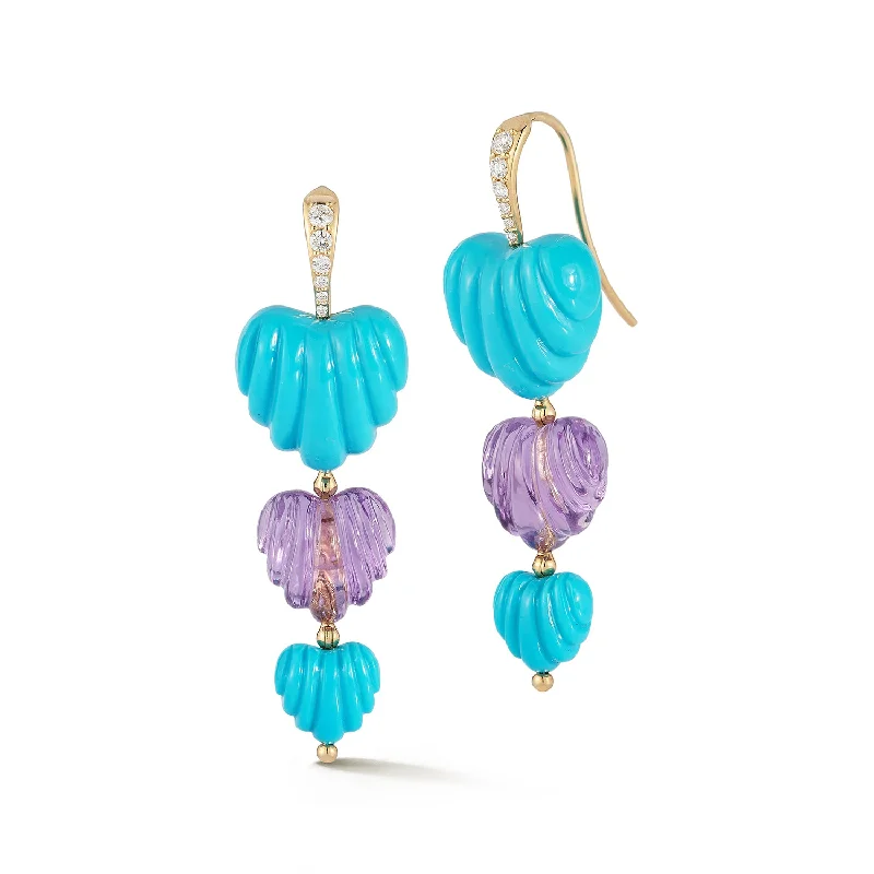 Best hoop earrings with sterling silver for an affordable and chic design-Triple Amethyst and Turquoise Dew Drops