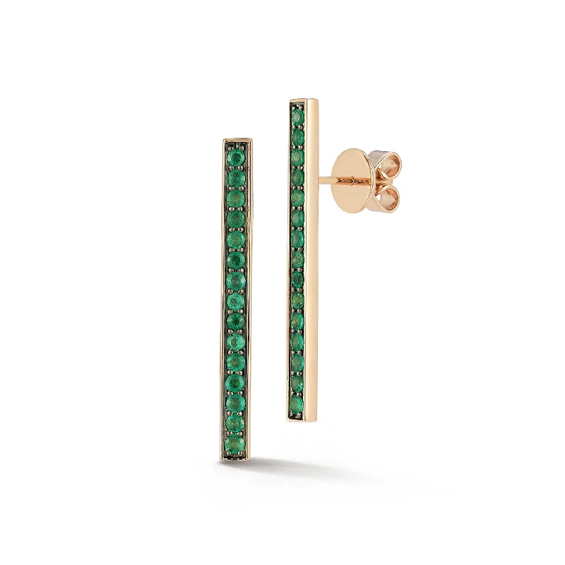 Hoop earrings with dangling charms for a playful and fun look-WF CLASSIC 18K AND GREEN EMERALD BAR EARRINGS