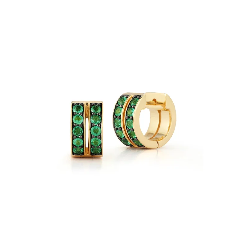 Best hoop earrings with geometric hexagon shapes for a modern, angular look-WF CLASSIC 18K AND GREEN EMERALD DOUBLE ROW HUGGIES