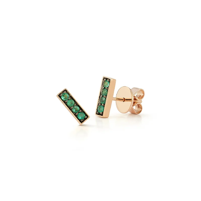 Hoop earrings with gold accents for a warm, elegant statement piece-WF CLASSIC 18K AND GREEN EMERALD MINI BAR STUDS