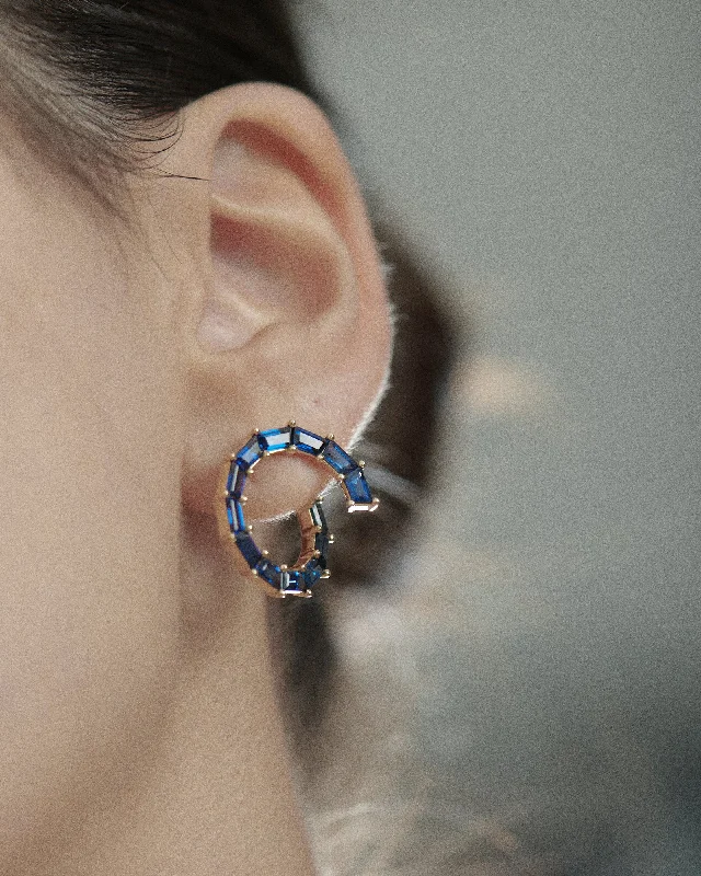 Best hoop earrings with sparkling cubic zirconia for a brilliant, budget-friendly effect-Whirlpool Sapphire Trapeze Spiral Hoop Earrings