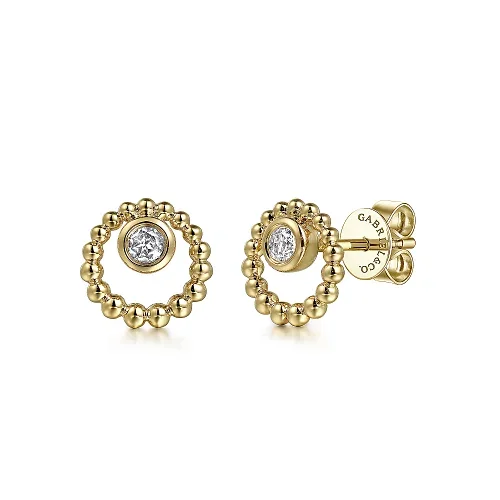 Best hoop earrings with geometric shapes for a modern and artistic appeal-White Sapphire Stud Circle Earrings in 14K Yellow Gold