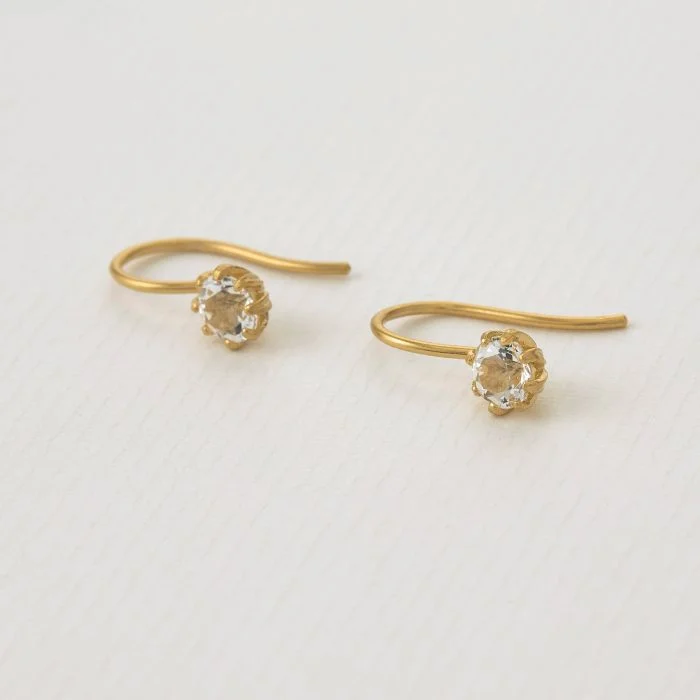 Small hoop earrings for a delicate and understated everyday wear-White Topaz Bud Hook Earrings