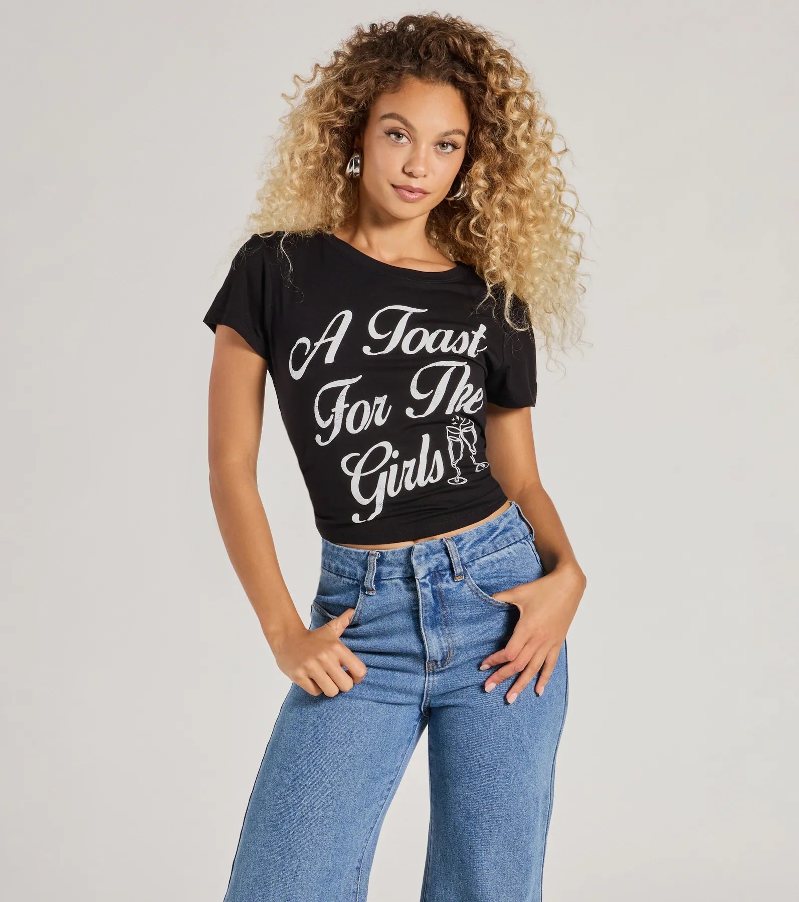 Necklaces and pendants with leaf-shaped designs for an earthy, organic feel-A Toast For The Girls Crop Graphic Tee