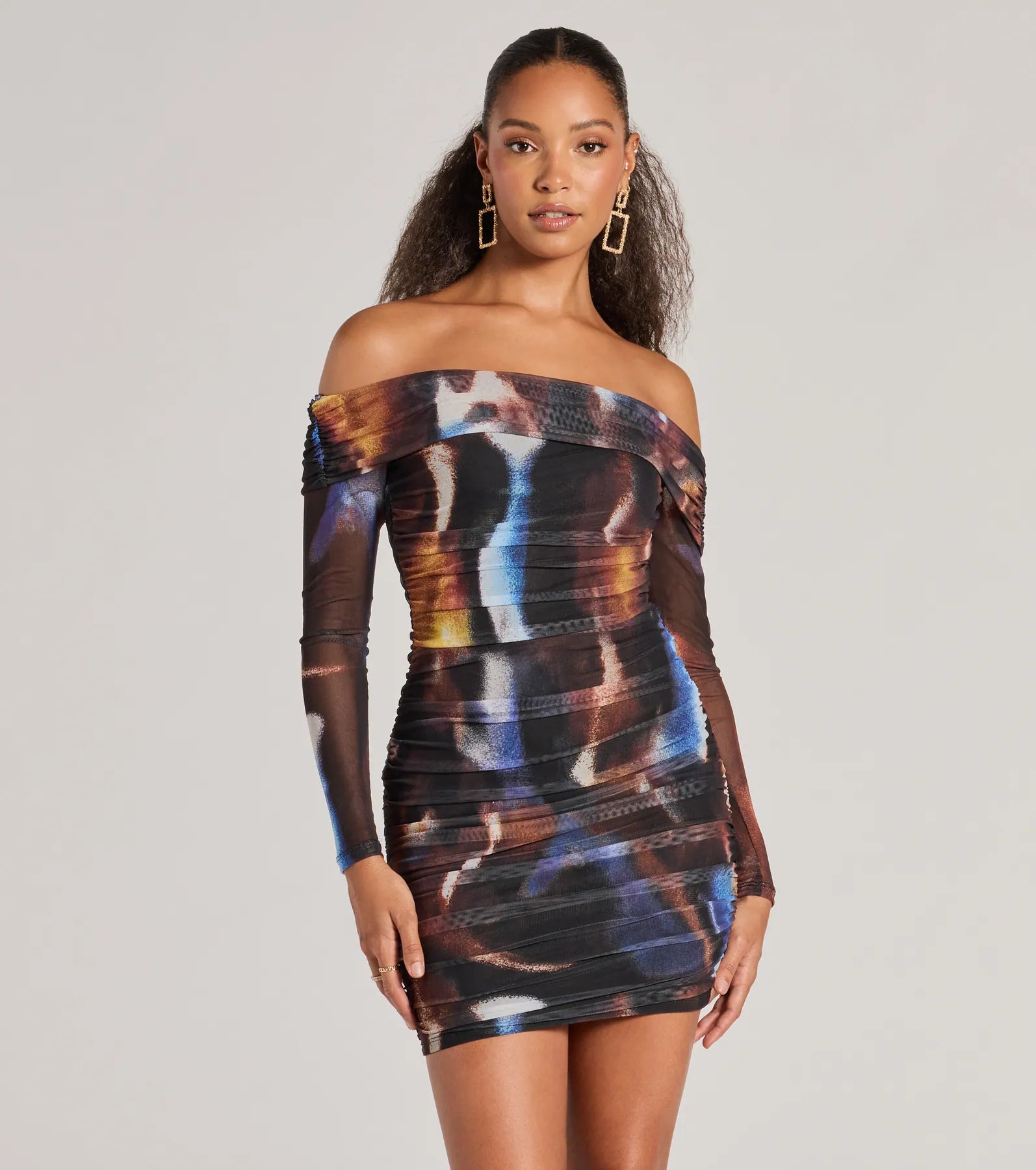 Necklaces and pendants with pearls for a classic and sophisticated touch-Always On Trend Off-The-Shoulder Abstract Mini Dress