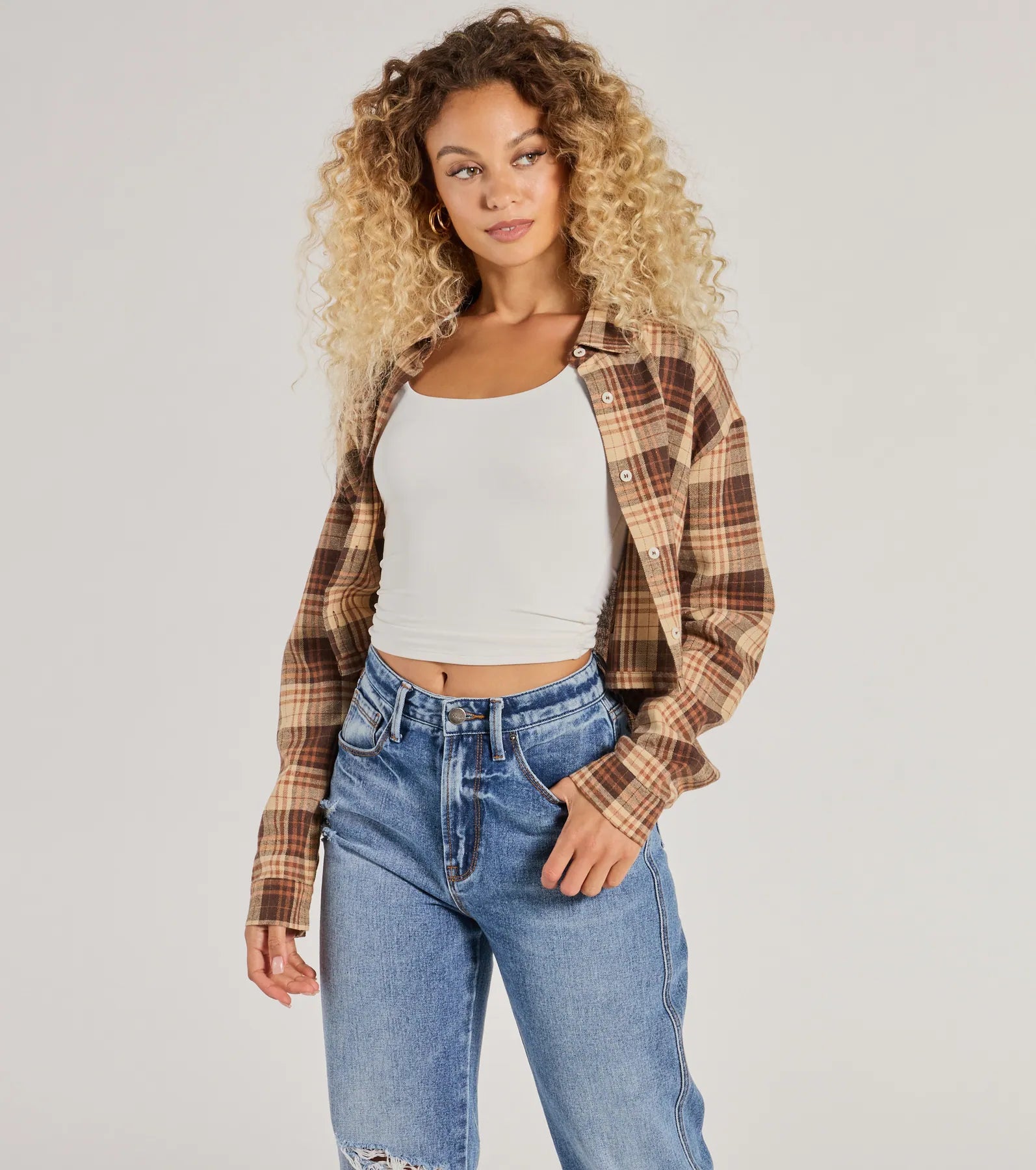 Best necklaces and pendants with adjustable chains for a customizable fit-Casual Act Button-Up Plaid Crop Top