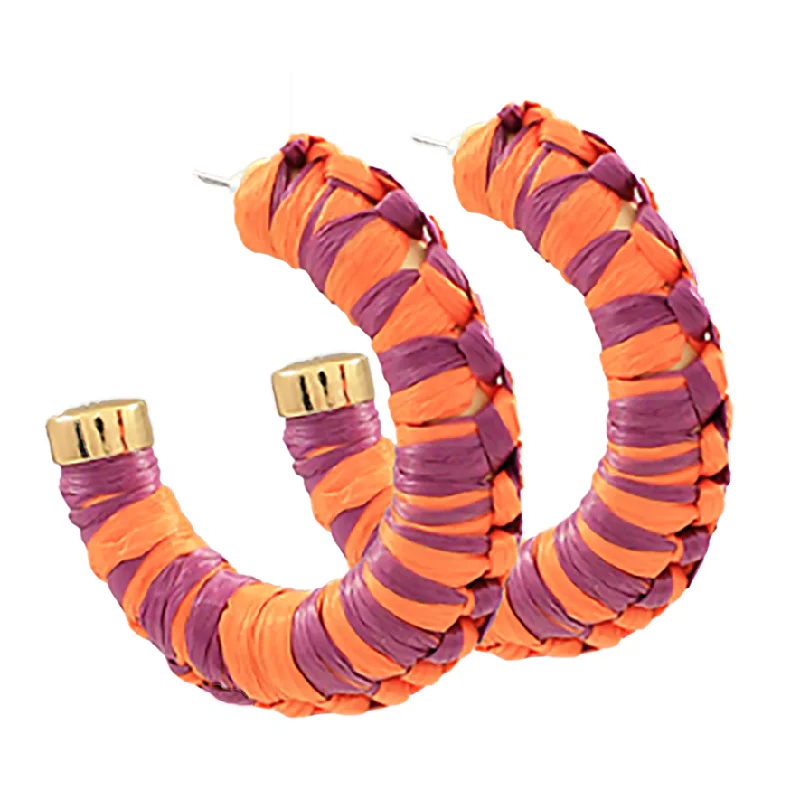 Unique necklaces and pendants with custom birthstone arrangements for personalization-Clemson Tigers Raffia Wrapped Hoops