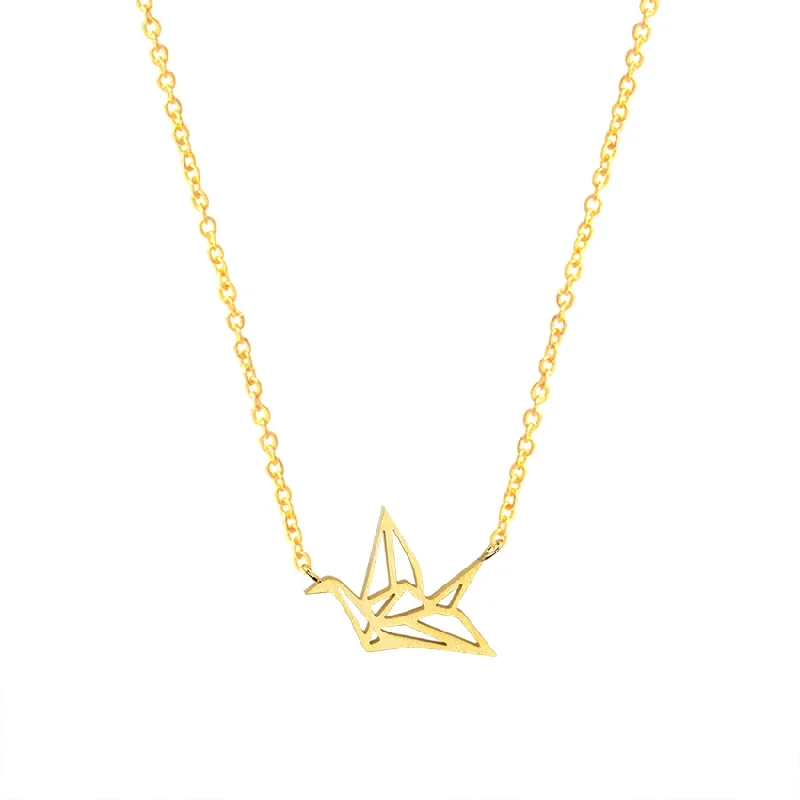 Necklaces and pendants with pearls for a classic and sophisticated touch-Cute Origami Crane Charm Necklace Stainless Steel