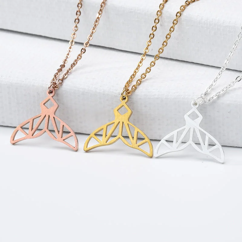 Beautiful necklaces and pendants with gemstone teardrops for an elegant effect-Dainty Hollow Whale Tail Fish Pendant Necklace