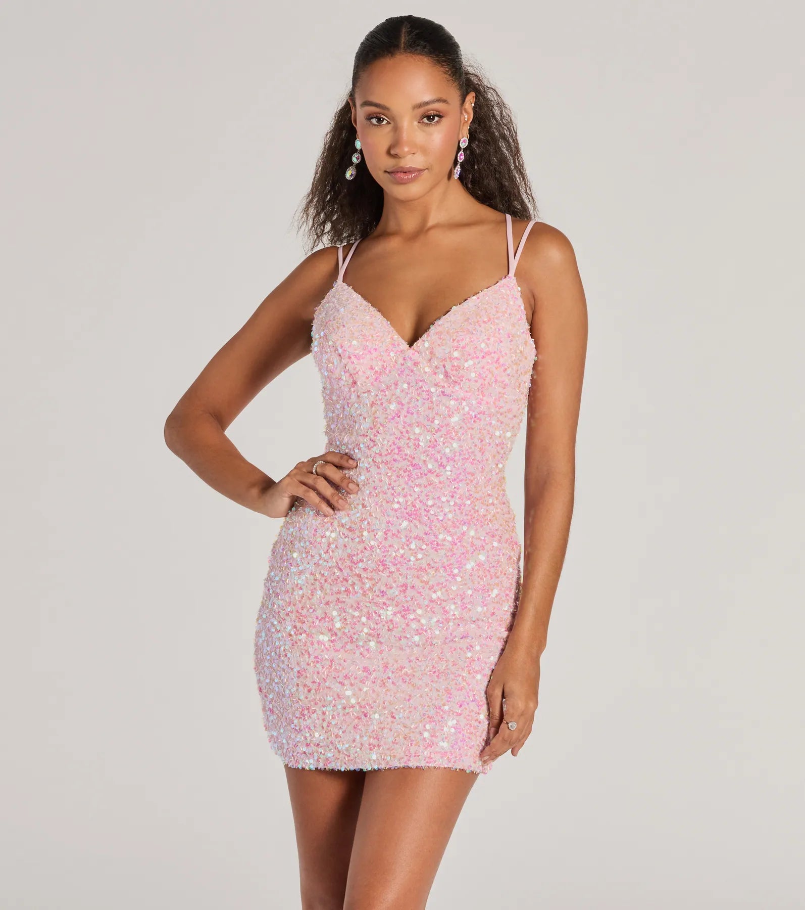 Best necklaces and pendants with seashell designs for a tropical, beachy vibe-Davina Sequin Lace-Up Bodycon Mini Dress