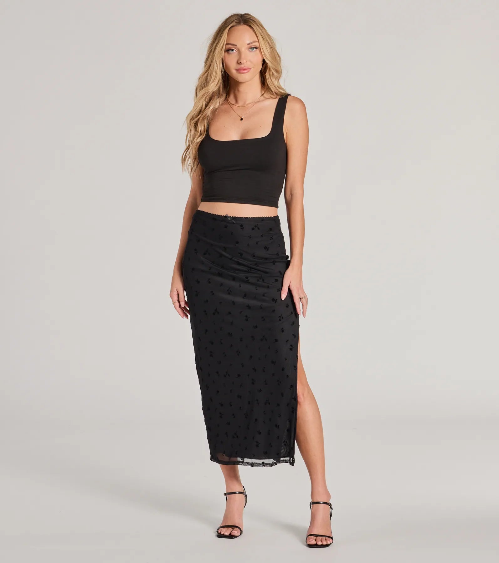 Best necklaces and pendants with layered designs for a chic, stacked look-Evening Perfection High-Rise Flocked Floral Maxi Skirt