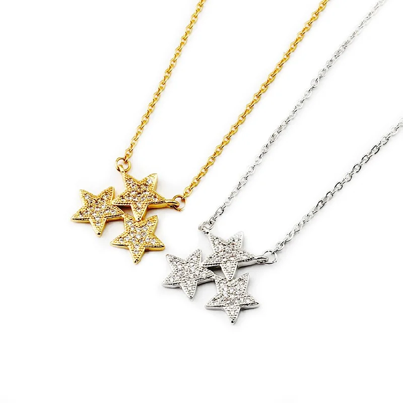 Necklaces and pendants with custom engravings for a personal, meaningful gift-Three Star Necklace Micro Pave Cubic