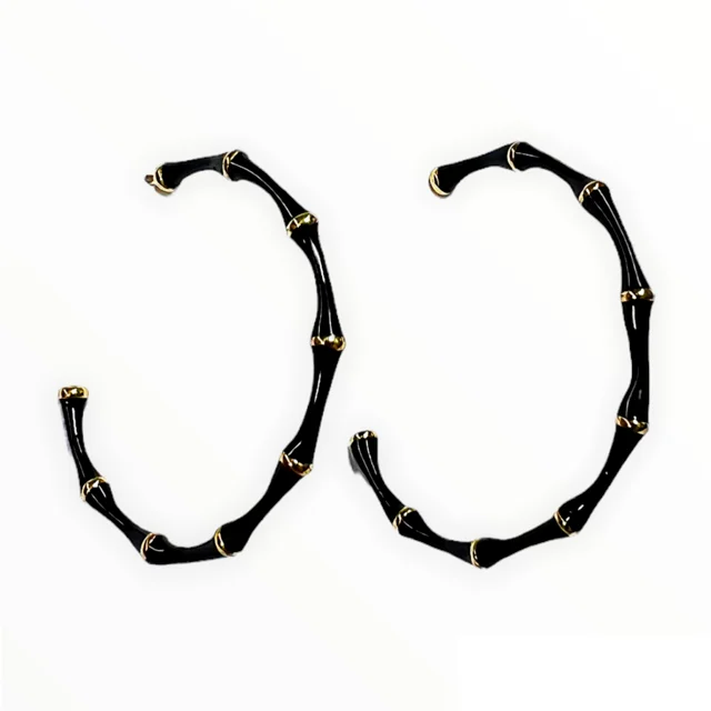 Layered necklaces and pendants for a trendy and fashionable stacked look-Gameday Large Bamboo Hoops Black