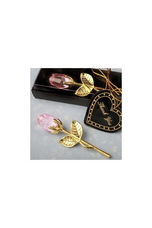 Beautiful necklaces and pendants with butterfly motifs for a whimsical style-Gold Stem Crystal Rose Favors CGF0064 (Set of 6 pcs)