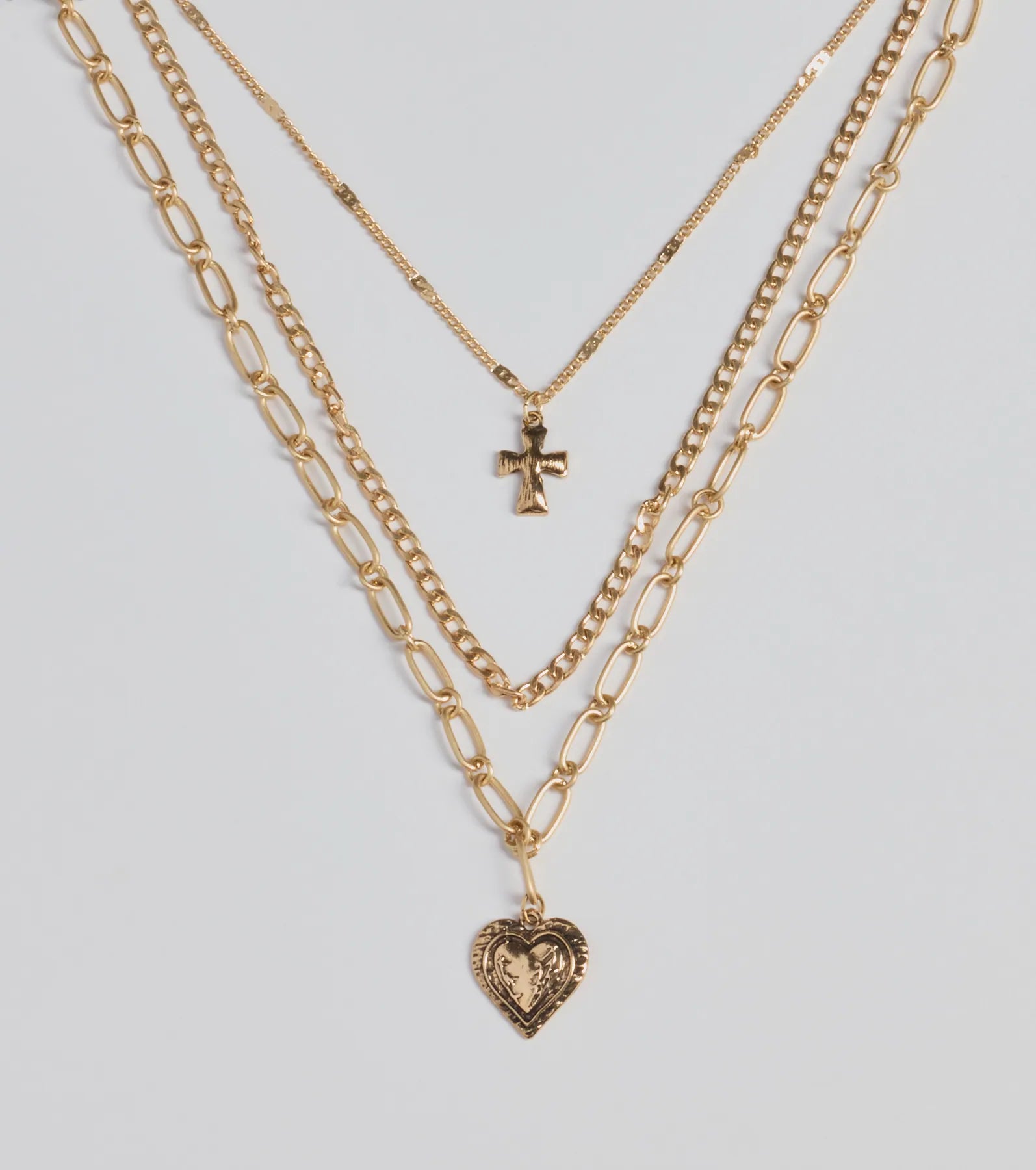 Beautiful necklaces and pendants with geometric shapes for a modern, artistic design-Love To Layer Heart And Cross Layered Necklace