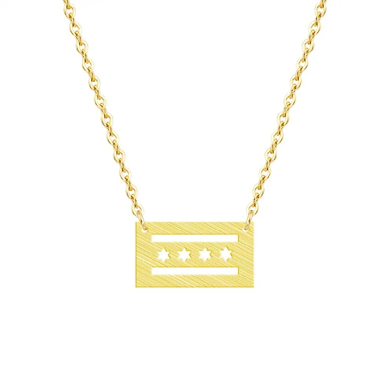 Unique necklaces and pendants with custom birthstone arrangements for personalization-Minimalistic Chicago Flag Pendant Necklace Tattoo