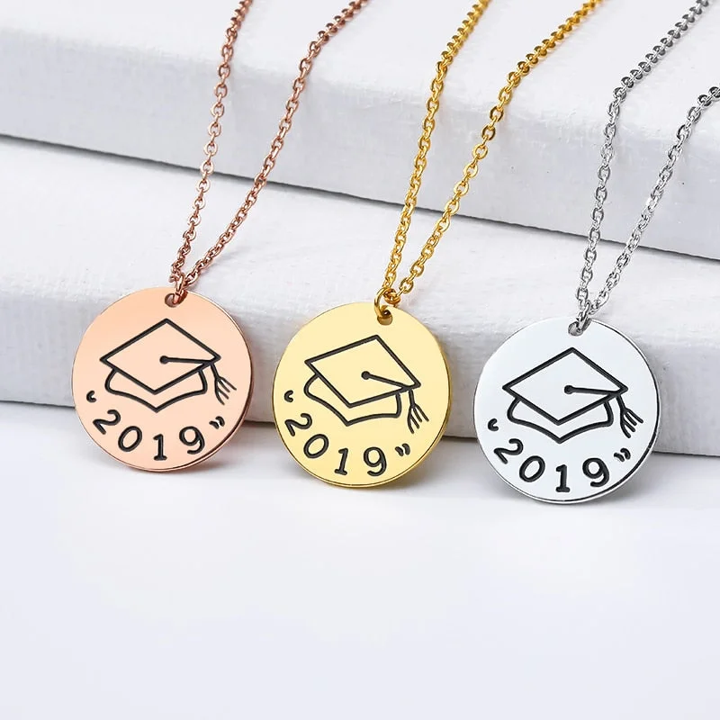 Necklaces and pendants with leaf-shaped designs for an earthy, organic feel-Personalized Graduation Necklace Engraved 2019 Dr