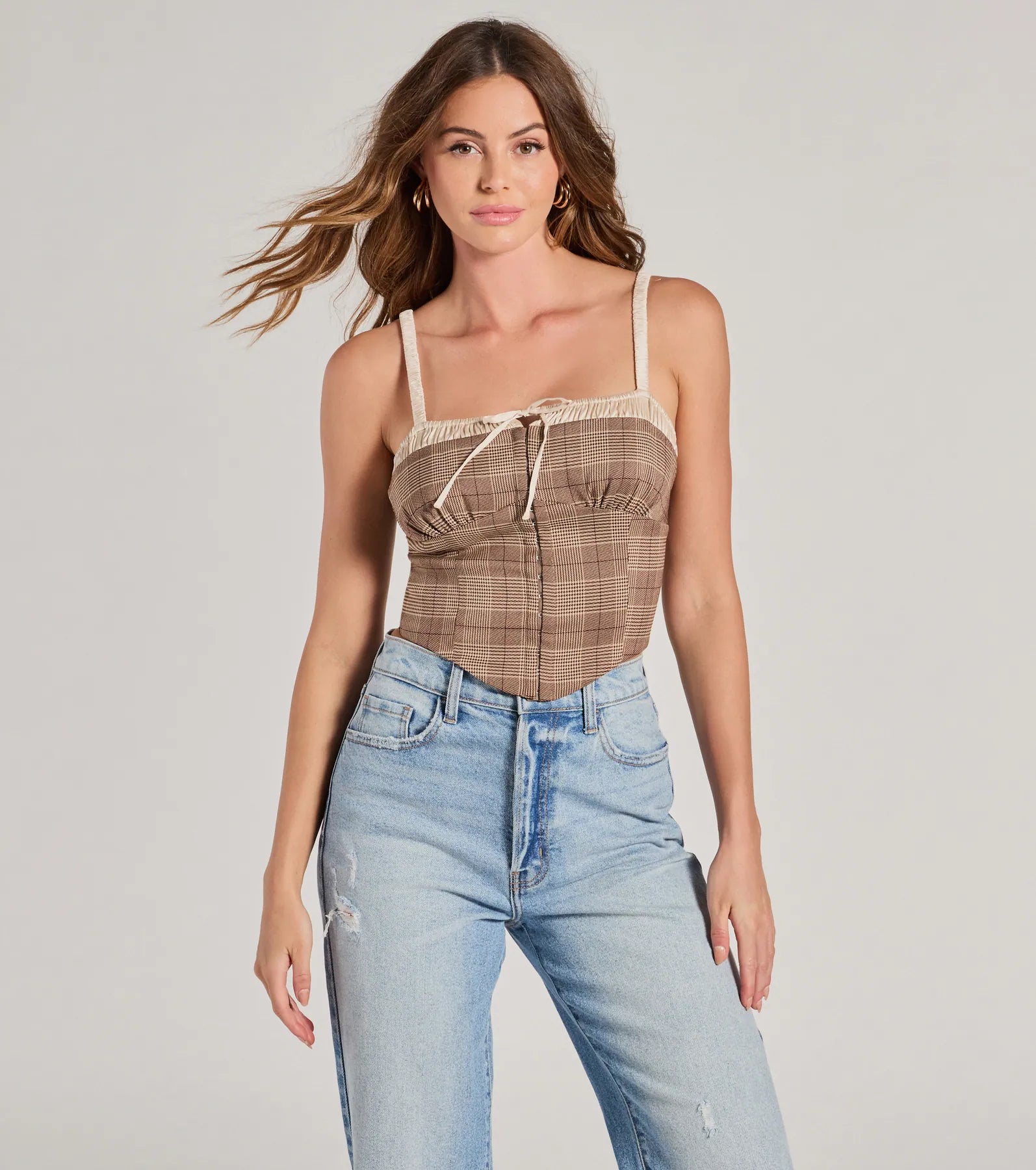 Best necklaces and pendants with intertwined designs for a symbol of unity-Pristine Classic Satin Trim Plaid Corset Crop Top