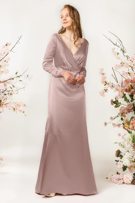 Best necklaces and pendants with floral designs for a feminine and elegant feel-Sheath Sweep Luxe Satin Bridesmaid Dress Formal Dresses CB0506