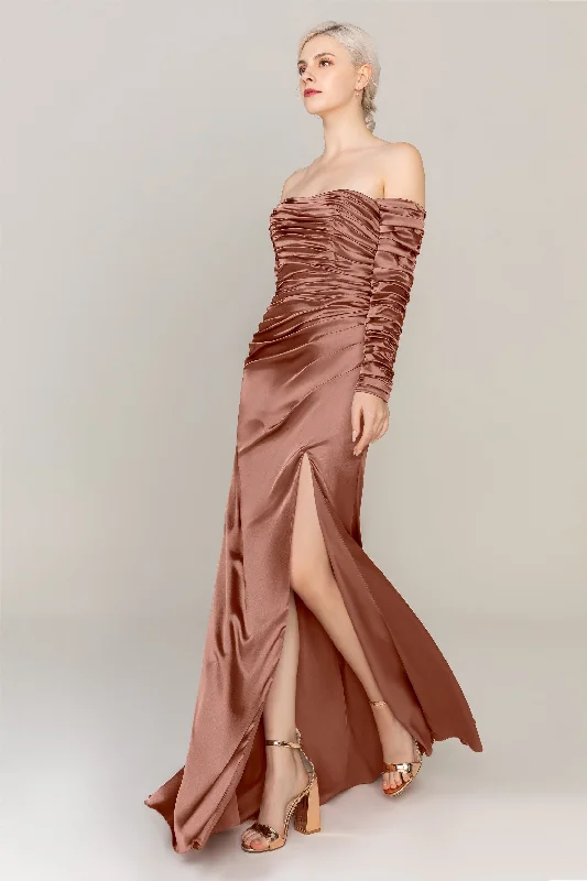 Unique necklaces and pendants with artistic shapes for a creative, one-of-a-kind design-Sheath Sweep Train Luxe Satin Dress CS0316