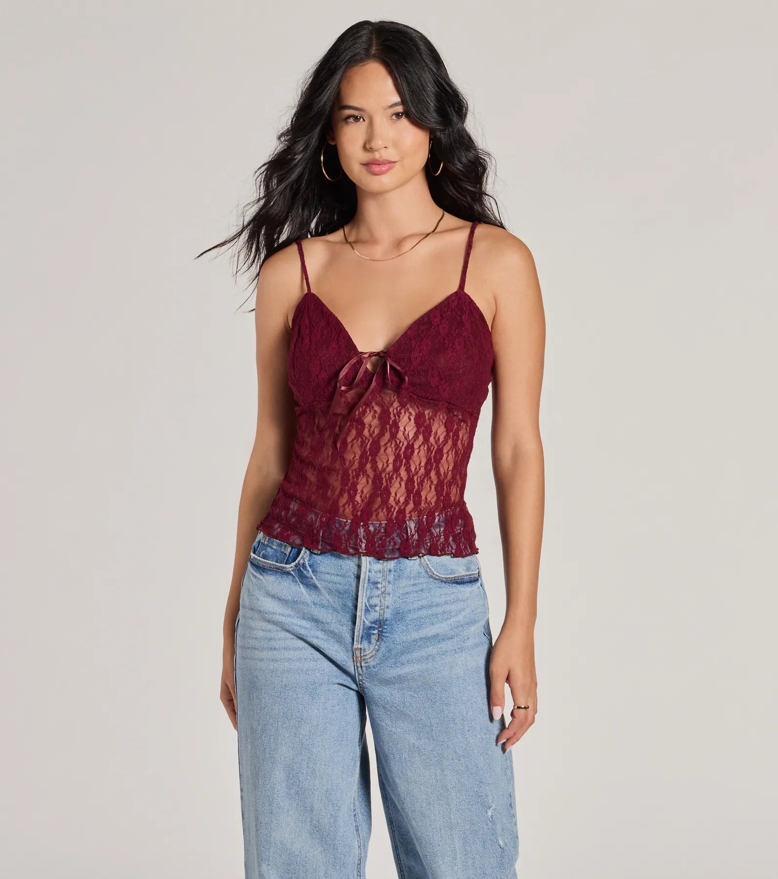 Best necklaces and pendants with crystal accents for a sparkling and elegant style-Sheerly Sultry V-Neck Lace Crop Top