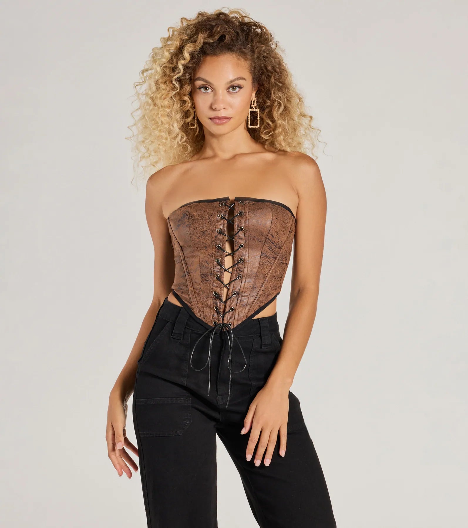 Best necklaces and pendants for everyday wear with minimalist designs-Smooth And Edgy Lace-Up Faux Suede Corset Top