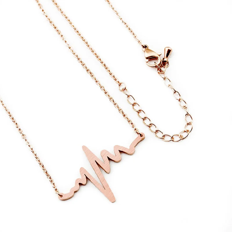 Trendy necklaces and pendants with geometric shapes for a modern aesthetic-Stainless Steel EKG Heartbeat Necklace Nurse