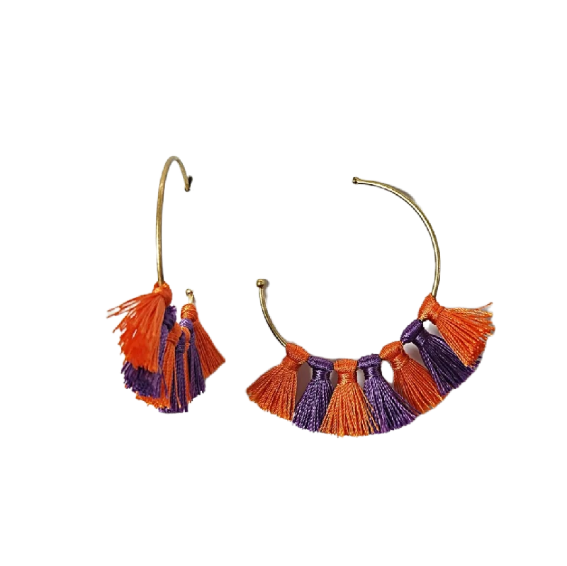 Elegant necklaces and pendants with onyx stones for a sleek, polished look-Clemson Tigers Tassel Hoops - Orange/Purple