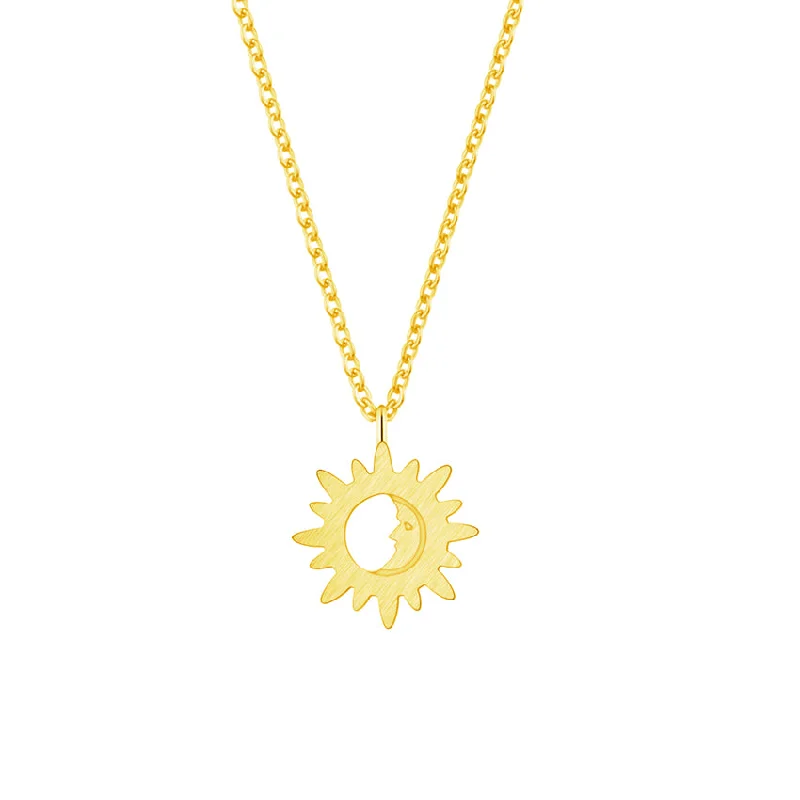 Best necklaces and pendants with heart-shaped designs for a romantic look-Vintage Crescent Moon And Sun Pendant Necklaces