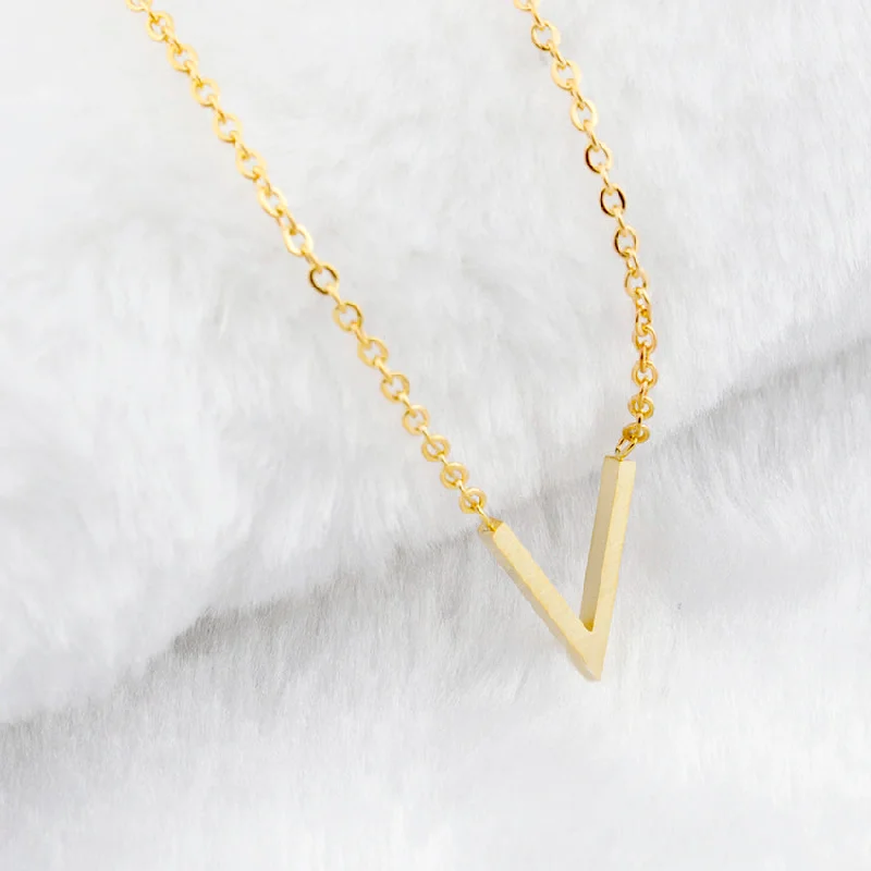 Necklaces and pendants with custom designs for a completely unique jewelry piece-Women Simple Chevron V Shaped Necklace Stainless